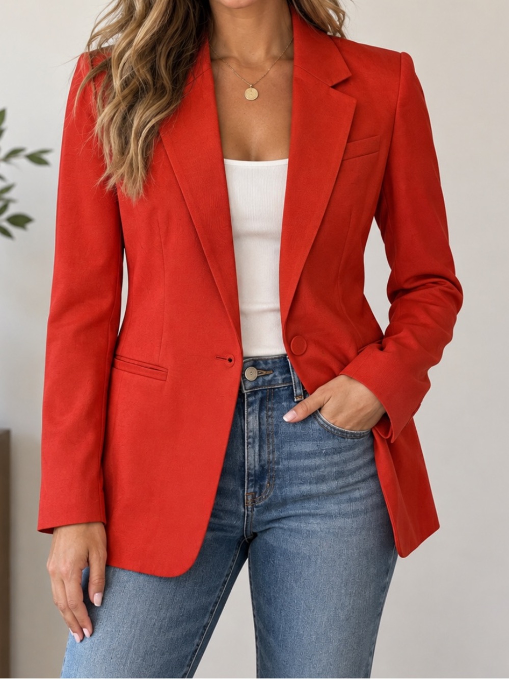 NWT Express Linen Structured Single Breasted Blazer Jacket Career Rust Red XS